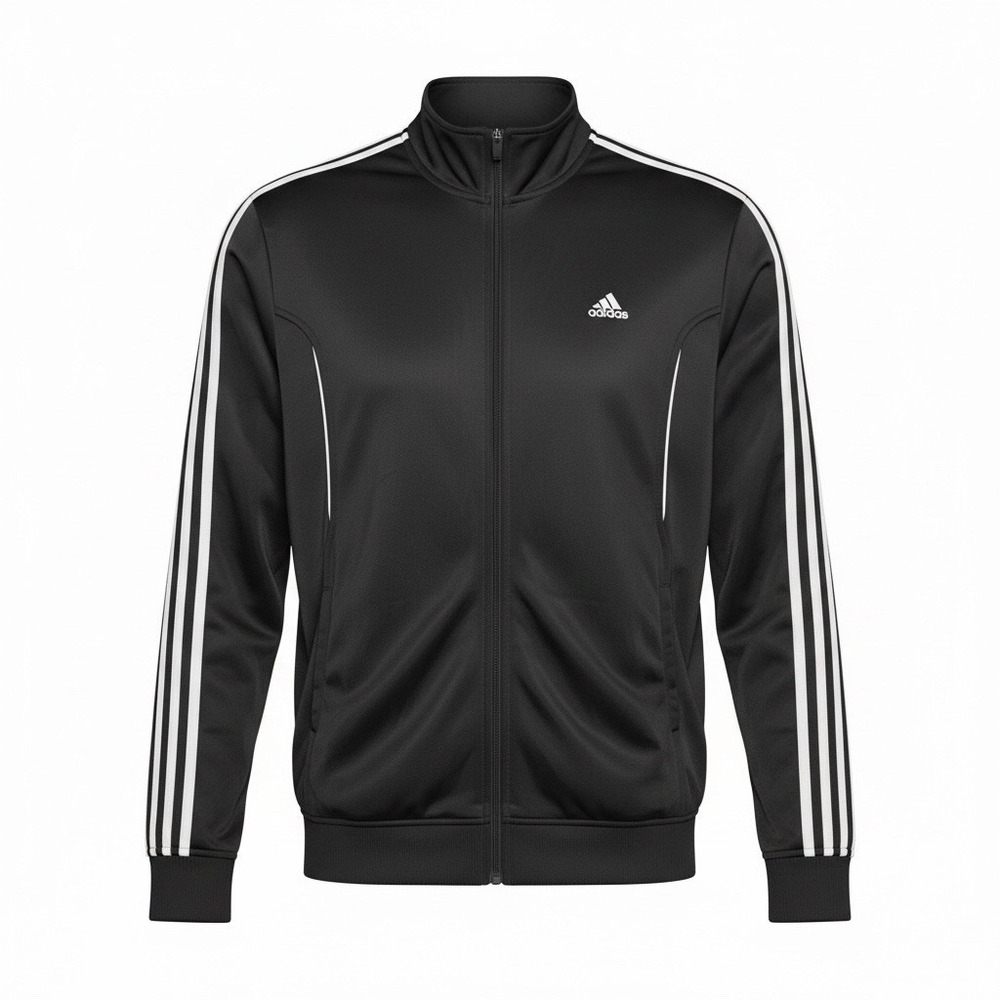 Adidas Climalite Track Jacket Men's Large Black 3 Stripe Design Full Zip Y2K